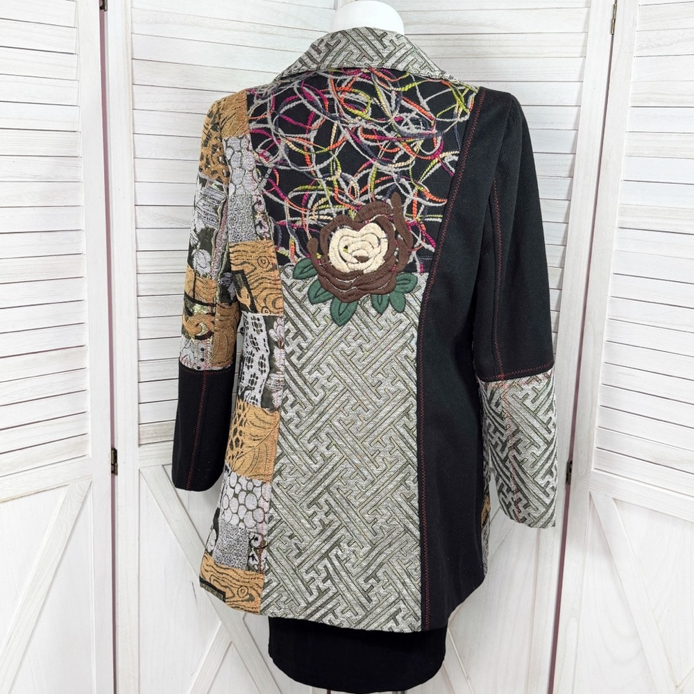 Zashi Embroidered Patchwork Tapestry Overcoat Bla… - image 4